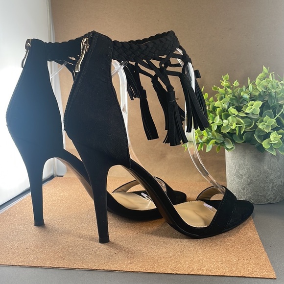 Yoki Shoes - YOKI tassel ankle strap black faux suede sandals